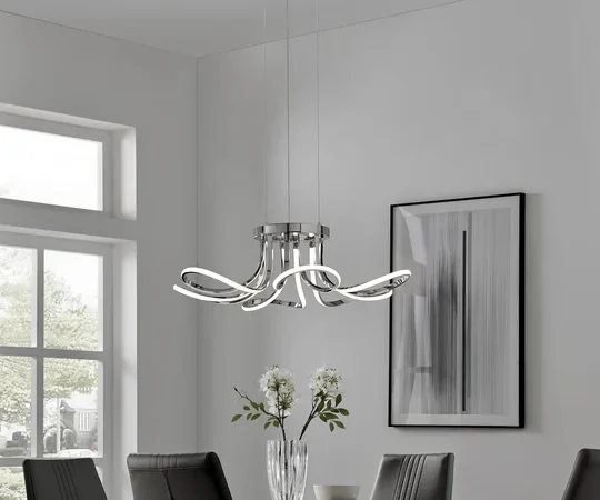 6 Petal Flower LED Strip Chandelier // Chrome and Dimmable FI CH-801