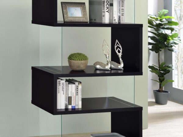 CO Emelle 63-inch 4-shelf Glass Panel Bookshelf Black
