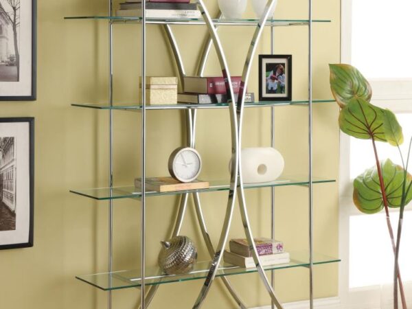 CO Larson 73-inch 4-shelf Glass Bookshelf Chrome