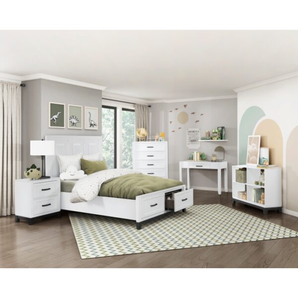 HE-1450WH-1  Queen Platform Bed with Footboard Storage