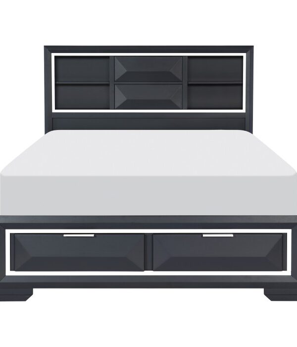 HE-1553-1  Queen Platform Bed with Footboard Storage