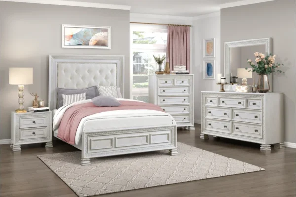 1596 Bedroom Theodora Collection 4pc Set (QB+NS+DR+MR)