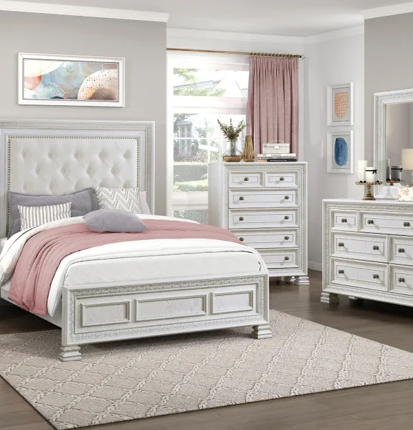 1596 Bedroom Theodora Collection 4pc Set (QB+NS+DR+MR)