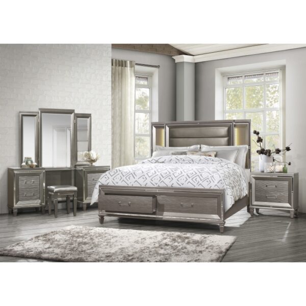 HE-1616-1  Queen Platform Bed with Footboard Storage, LED Lighting