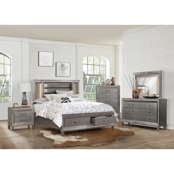 HE-1616-1  Queen Platform Bed with Footboard Storage, LED Lighting