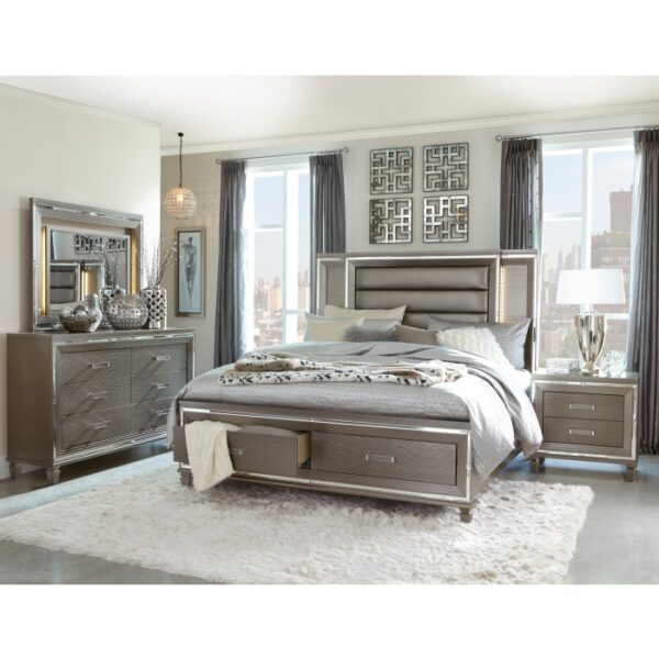 HE-1616-1  Queen Platform Bed with Footboard Storage, LED Lighting