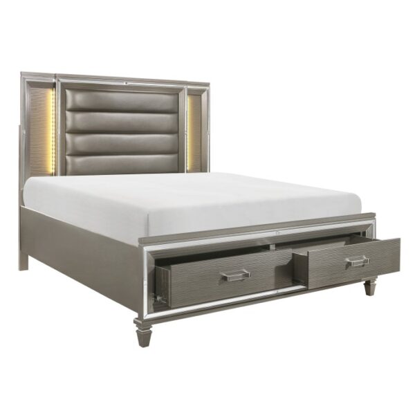 HE-1616-1  Queen Platform Bed with Footboard Storage, LED Lighting