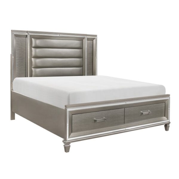 HE-1616-1  Queen Platform Bed with Footboard Storage, LED Lighting