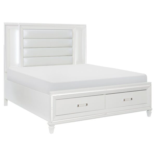HE-1616W-1  Queen Platform Bed with LED Lighting and Footboard Storage