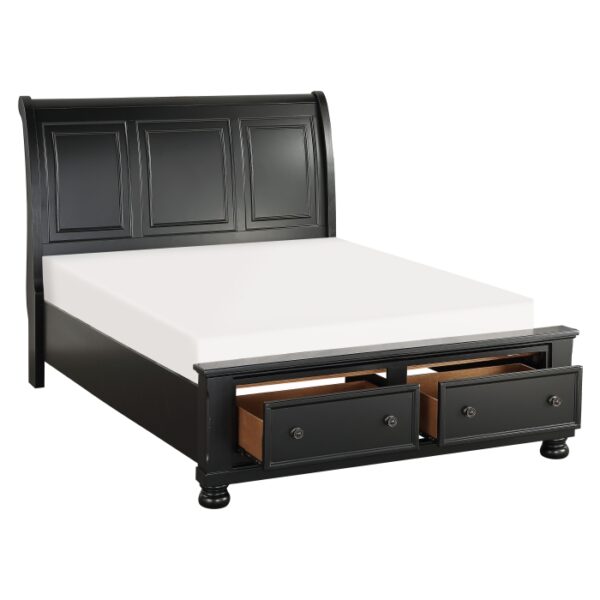 HE-1714BK-1  Queen Sleigh Platform Bed with Footboard Storage