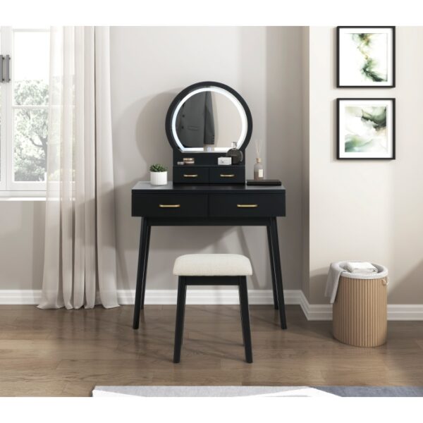 4565BK Vanity Dresser with Mirror and Stool