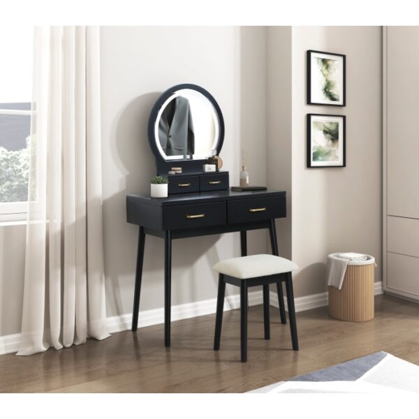 4565BK Vanity Dresser with Mirror and Stool