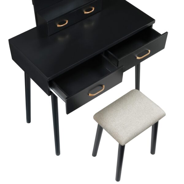 4565BK Vanity Dresser with Mirror and Stool