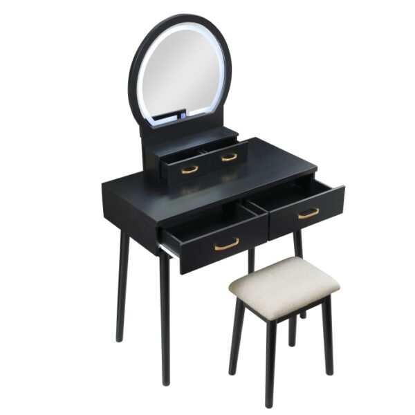 4565BK Vanity Dresser with Mirror and Stool