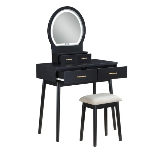 4565BK Vanity Dresser with Mirror and Stool