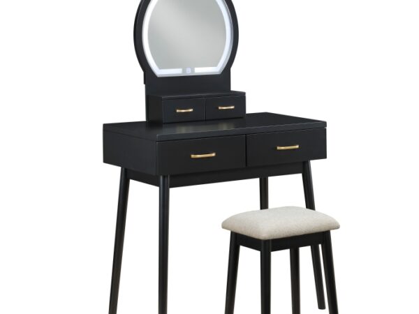 4565BK Vanity Dresser with Mirror and Stool