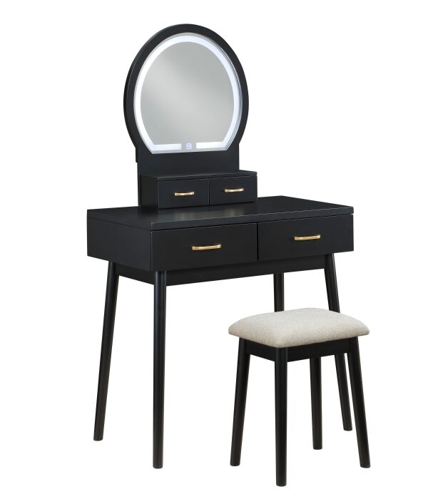 4565BK Vanity Dresser with Mirror and Stool