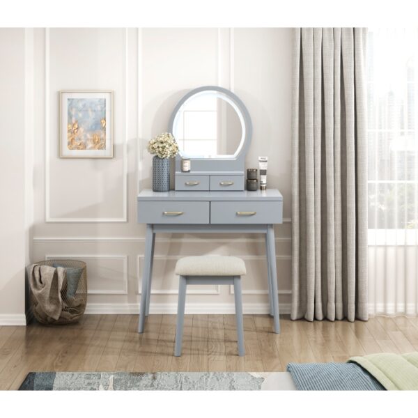4565GY Vanity Dresser with Mirror and Stool