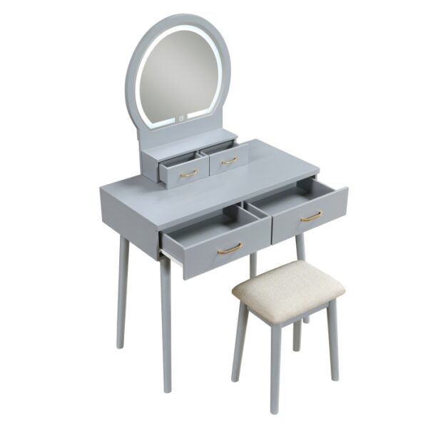 4565GY Vanity Dresser with Mirror and Stool
