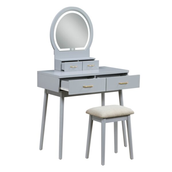 4565GY Vanity Dresser with Mirror and Stool