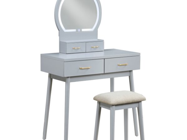 4565GY Vanity Dresser with Mirror and Stool
