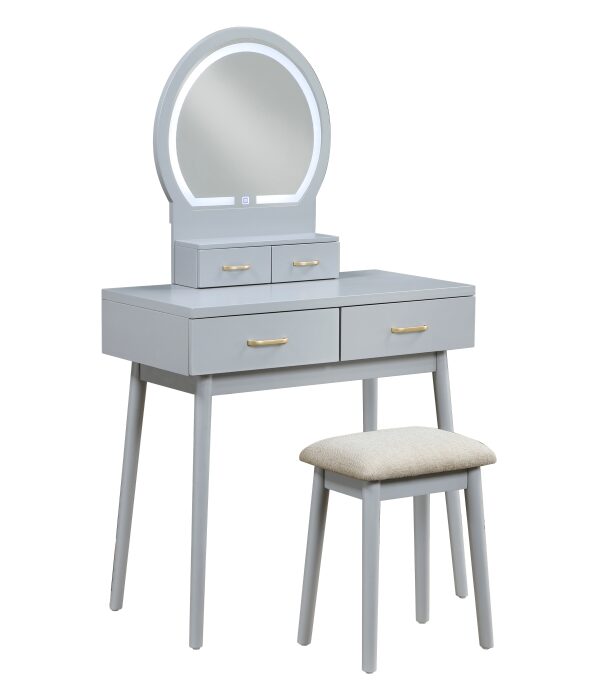 4565GY Vanity Dresser with Mirror and Stool