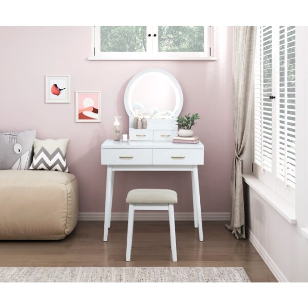4565WH Vanity Dresser with Mirror and Stool