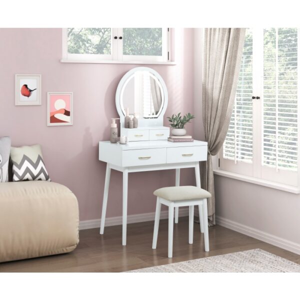 4565WH Vanity Dresser with Mirror and Stool