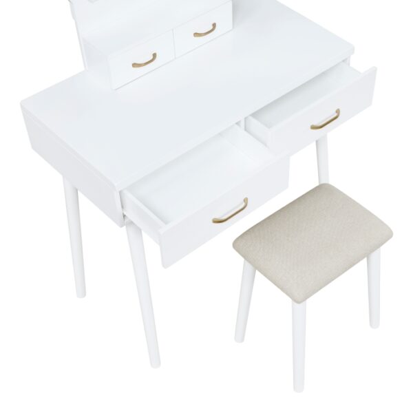 4565WH Vanity Dresser with Mirror and Stool