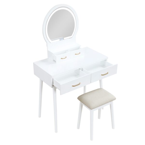 4565WH Vanity Dresser with Mirror and Stool