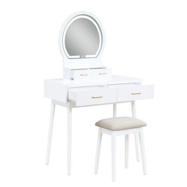 4565WH Vanity Dresser with Mirror and Stool