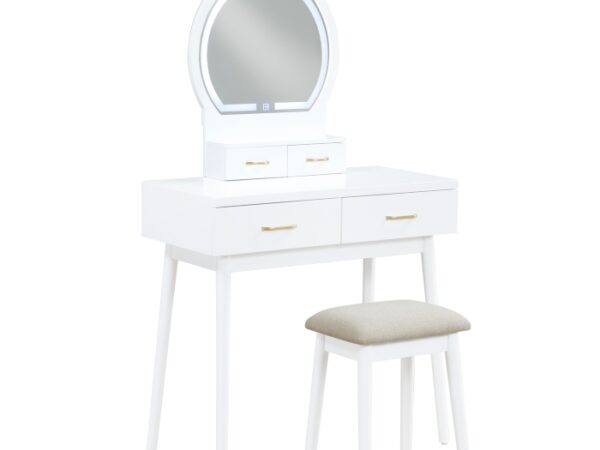 4565WH Vanity Dresser with Mirror and Stool