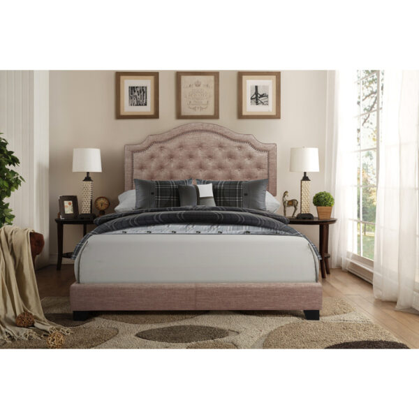 HE-SH255BGE-1  QUEEN BED W/BEIGE FABRIC