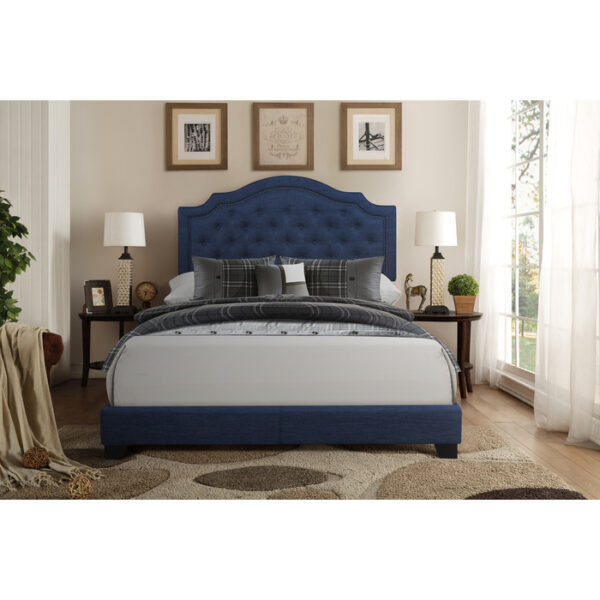KING BED W/BLUE FABRIC