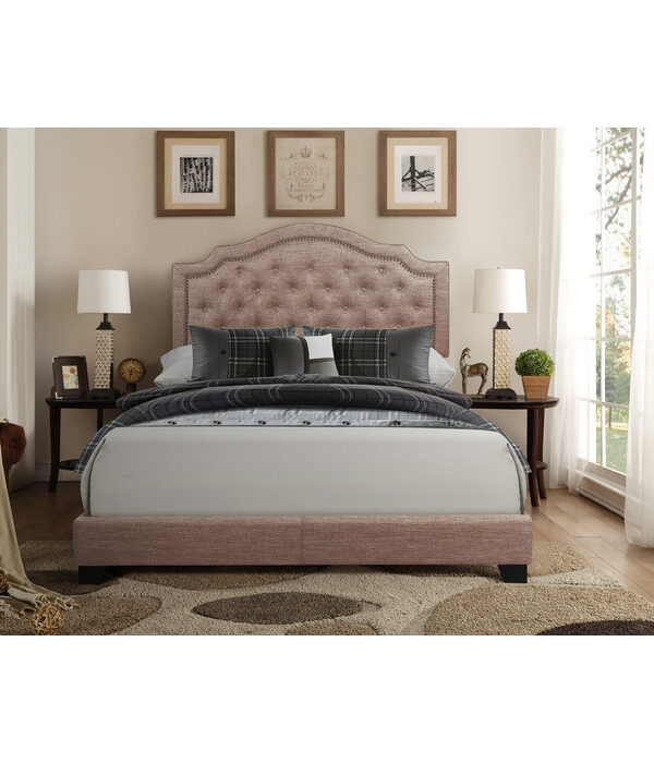 HE-SH255BGE-1  QUEEN BED W/BEIGE FABRIC