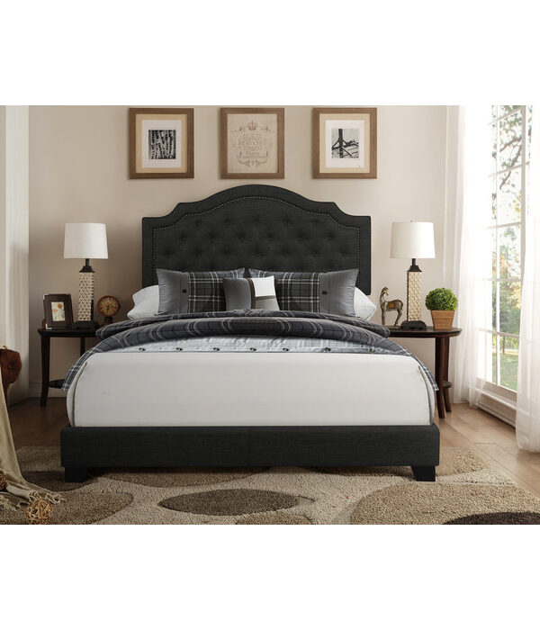 HE-SH255DGR-1  QUEEN BED W/DARK GREY FABRIC