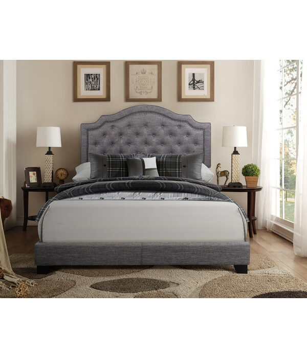 HE-SH255GRY-1  QUEEN BED W/GREY FABRIC