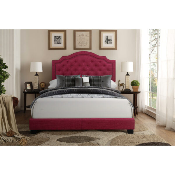 HE-SH255PNK-1  QUEEN BED W/PINK FABRIC
