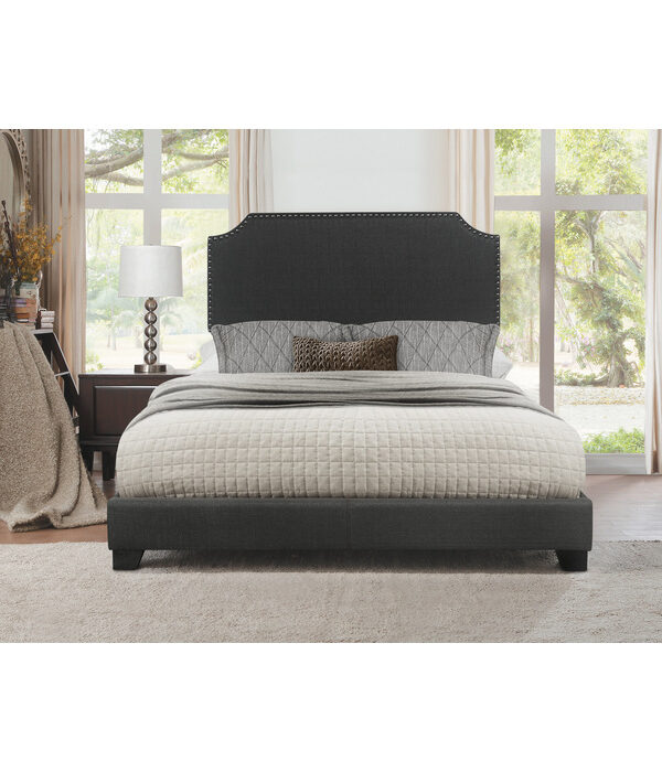 HE-SH235DGR-1  QUEEN BED W/DARK GREY FABRIC,3A