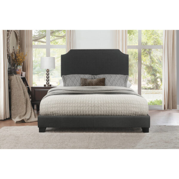KING BED W/DARK GREY FABRIC,3A
