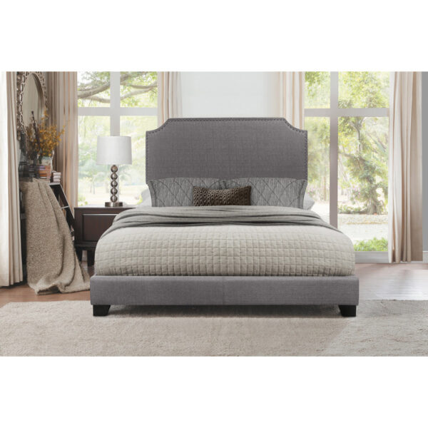 HE-SH235GRY-1  QUEEN BED W/GREY FABRIC,3A