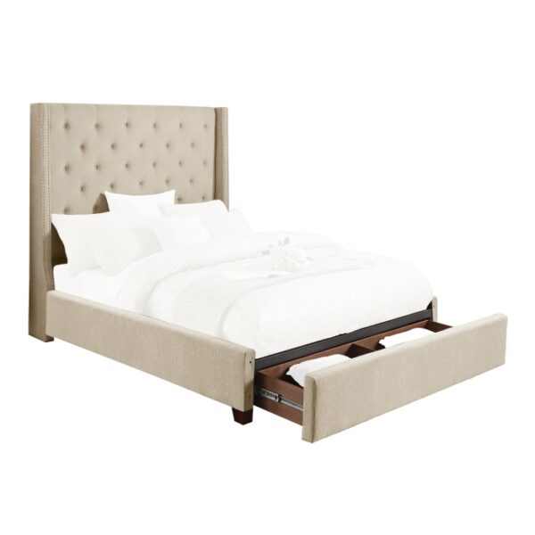 HE-5877BE-1DW  Queen Platform Bed with Storage Footboard