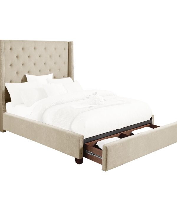HE-5877BE-1DW  Queen Platform Bed with Storage Footboard