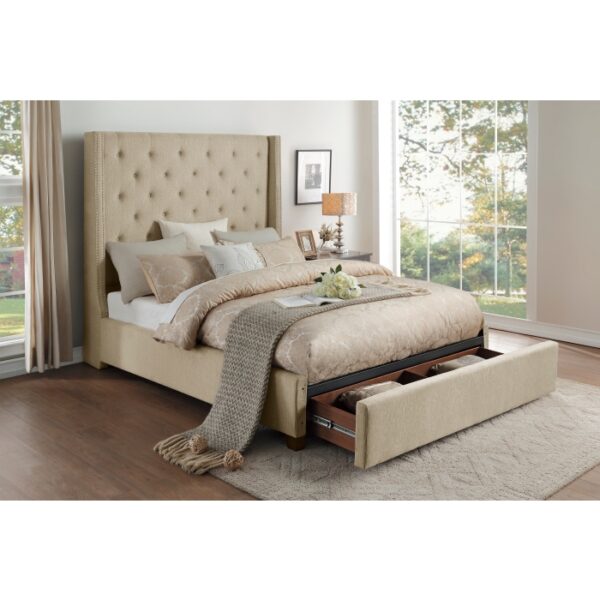 HE-5877BE-1DW  Queen Platform Bed with Storage Footboard