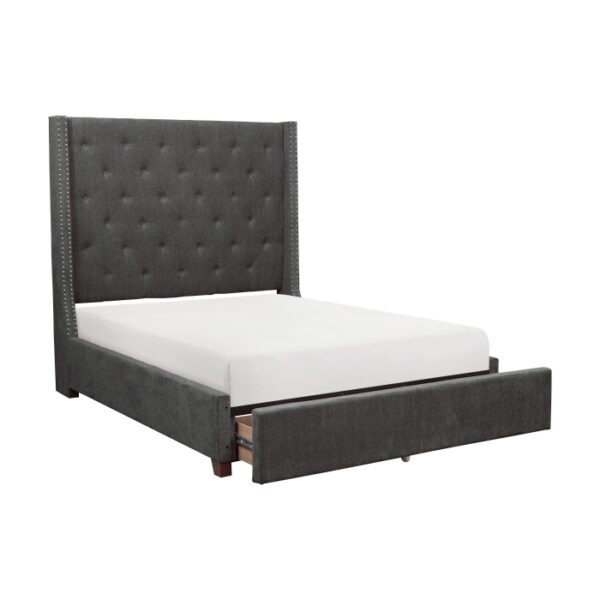 HE-5877GY-1DW  Queen Platform Bed with Storage Footboard
