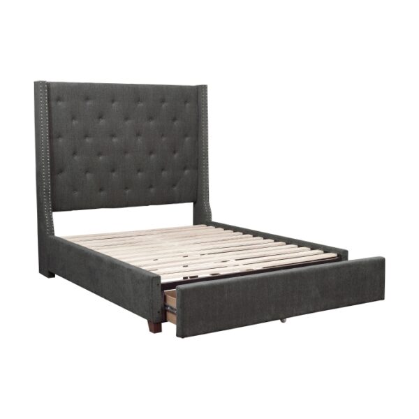 HE-5877GY-1DW  Queen Platform Bed with Storage Footboard