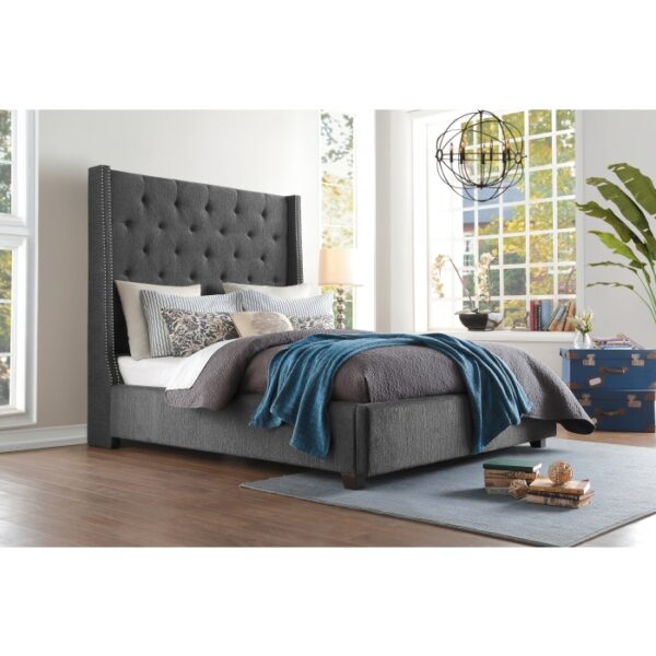 HE-5877GY-1DW  Queen Platform Bed with Storage Footboard