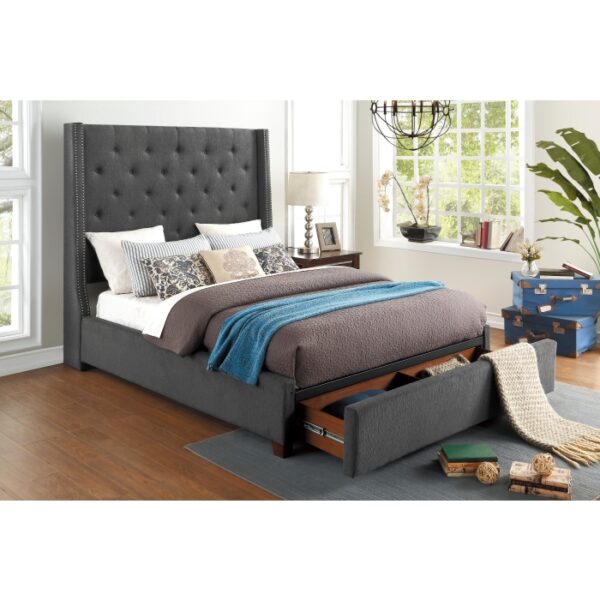 HE-5877GY-1DW  Queen Platform Bed with Storage Footboard