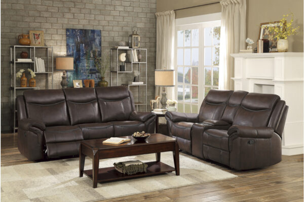 8206BRW Seating-Aram Collection 2pc Set: Sofa, Love