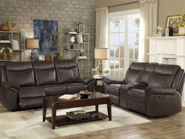 8206BRW Seating-Aram Collection 2pc Set: Sofa, Love